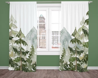 Mountain Forest Nursery Curtains: Room Darkening Kids Bedroom Drapes
