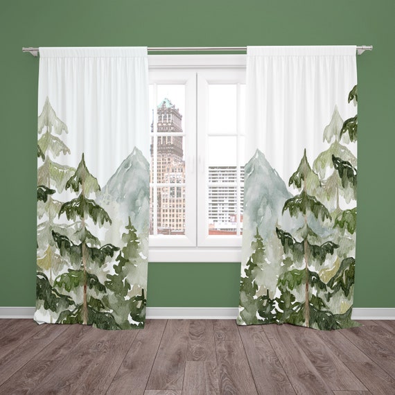 Mountain Forest Nursery Curtains: Room Darkening Kids Bedroom Drapes