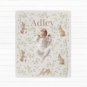 Personalized Bunny Rabbit Baby Blanket, Velveteen Rabbit Nursery Theme, Bunny Baby Blanket, Baby Girl Crib Blanket, Custom Baby Shower Gift