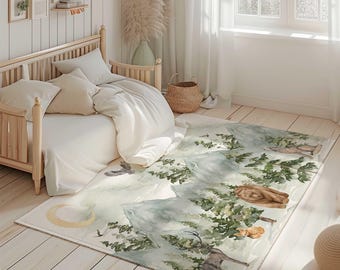 mountain nursery area rug, woodland nursery rug, animal nursery area rug, carpet for kids' bedroom, mountain nursery decor, Woodland rug
