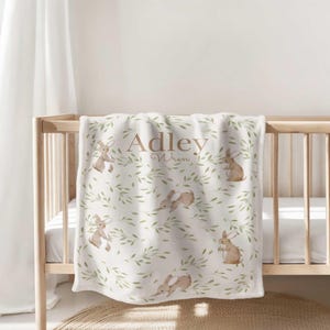 Personalized Bunny Rabbit Baby Blanket, Velveteen Rabbit Nursery Theme, Bunny Baby Blanket, Baby Girl Crib Blanket, Custom Baby Shower Gift