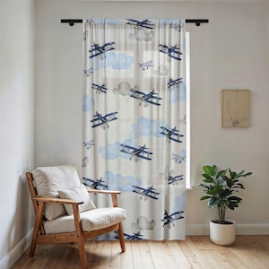 Airplane Nursery Curtains: Aviation Kids Room, Room Darkening image 5