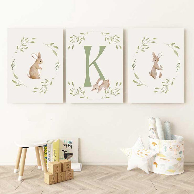 Bunny Nursery Prints: Personalized Initial, Set of 3 - Etsy