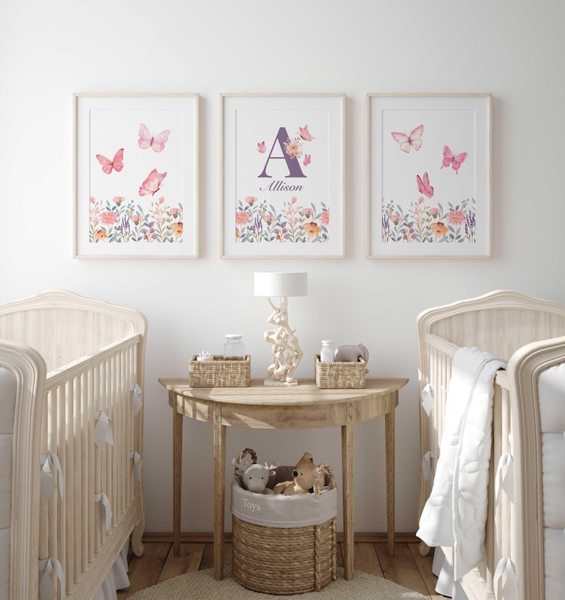 Personalized Butterfly Nursery Prints: Set of 3 Floral Wall Art - Etsy