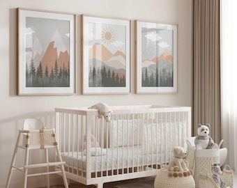 Mountain Scenery Nursery Prints: Set of 3 Forest Wall Art