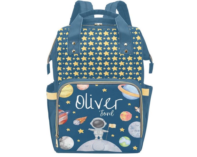 Personalized Space Diaper Backpack, Blue Baby Boy Shower Gift