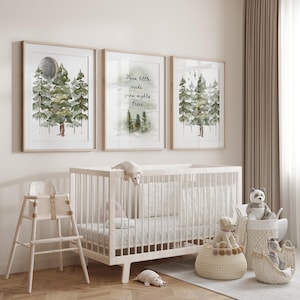 Da piccoli semi crescono alberi possenti, decorazioni per vivai di pini, stampe per vivai di pini, decorazioni murali per vivai boschivi, set di 3 ispirazioni