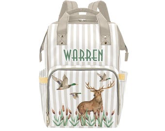 Deer & Duck Backpack Diaper Bag, Hunting Diaper Bag, Boy Diaper Bag, Baby Shower Gift, Wilderness Baby Accessory, Personalized Diaper Bag