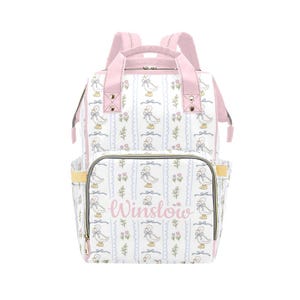Personalized cute duck pattern Backpack Diaper Bag, Pink Duck Diaper Bag, Baby Girl Diaper Bag, Baby Shower Gift, Personalized Diaper Bag