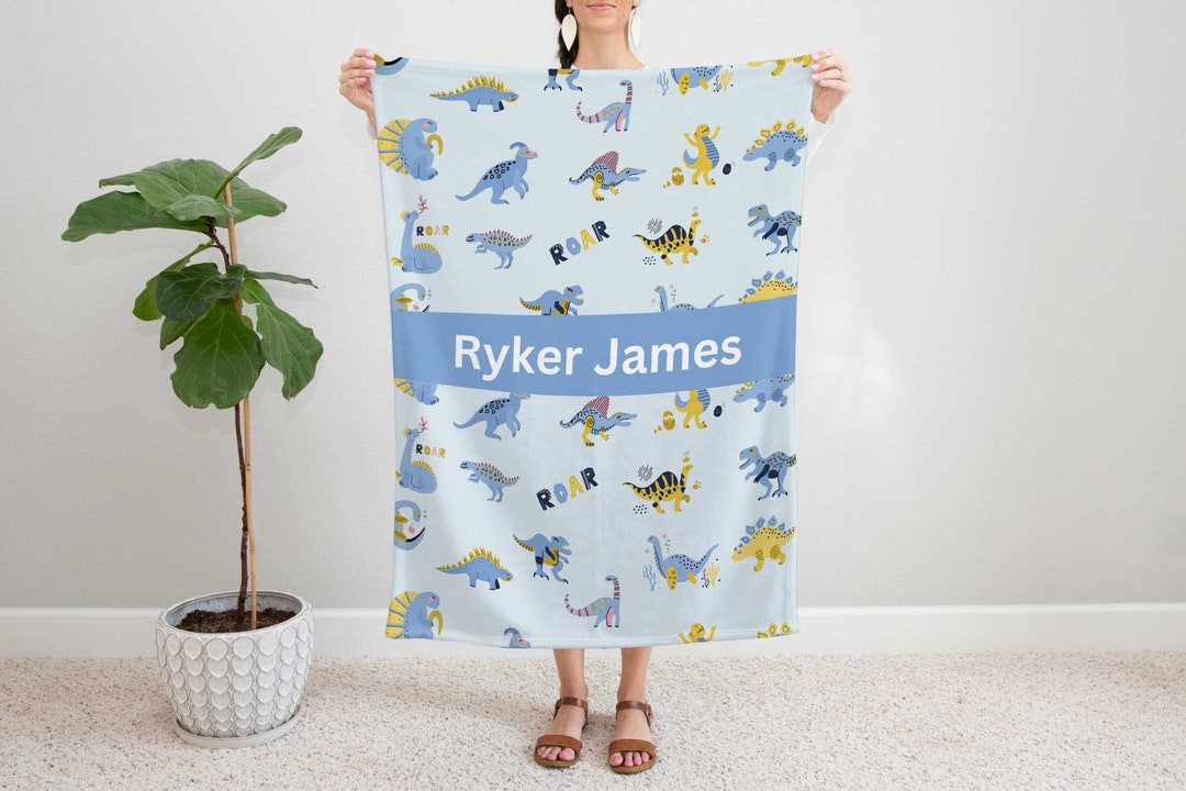 Personalized Baby Dinosaur Blanket Blue Dinosaur Blanket Etsy