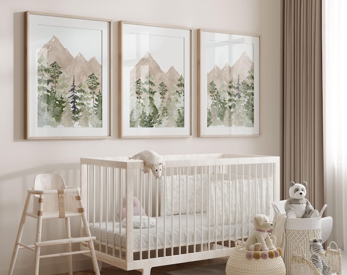 Mountain Nursery Wall Decor, Woodland nursery wall art Prints, Mountain Forest Wall Art, Gender Neutral Nursery Prints, Rustic Nursery Decor