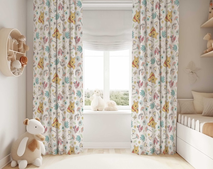 Winnie the Pooh Bear Nursery Curtains | Winnie the Pooh Nursery Decor | Kids Bedroom Curtains | Black Out Curtains | Nursery Window Curtains