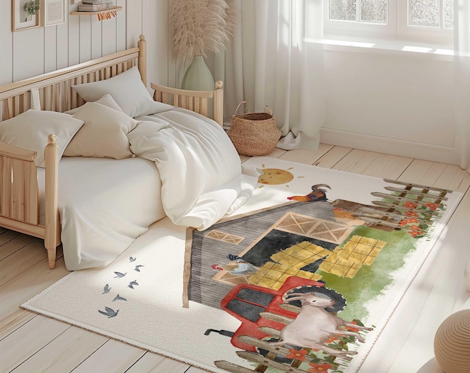 Farm nursery area rug | Barn nursery rug | carpet for kids' bedroom | farm nursery theme | Boy farm nursery play rug | Nursery Play Mat