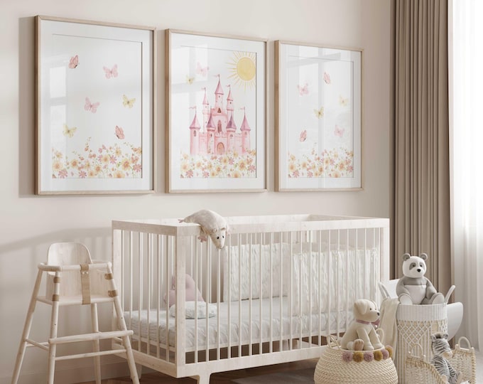 Wildflower Castle Nursery Prints: Set of 3 Baby Girl Decor