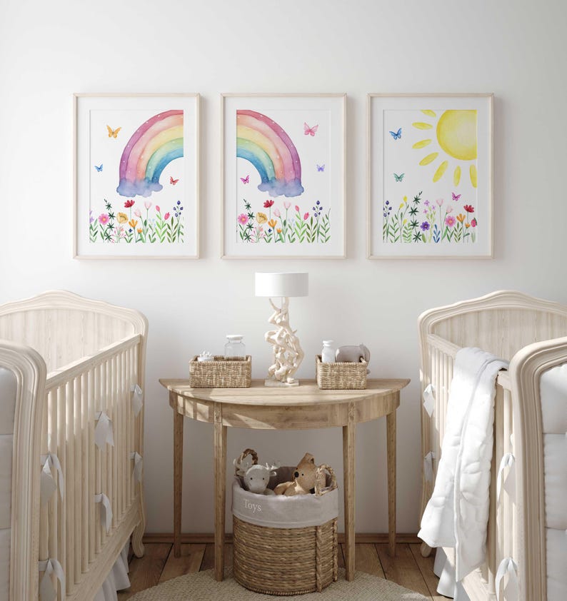 Wildflower Nursery Prints: Rainbow & Sunshine Garden Decor, Set of 3 ...