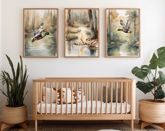 Watercolor duck nursery wall decor | duck hunting nursery prints | Yellow lab nursery Prints | Set of 3 prints | Boy Hunting Nursery Decor