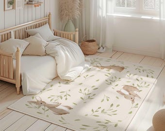 Adorable Bunny Rabbit Nursery Area Rug - Bunny Rabbit Nursery Decor - Kids Bedroom Rug with Bunny Rabbits - Nursery Decor - Baby Shower Gift