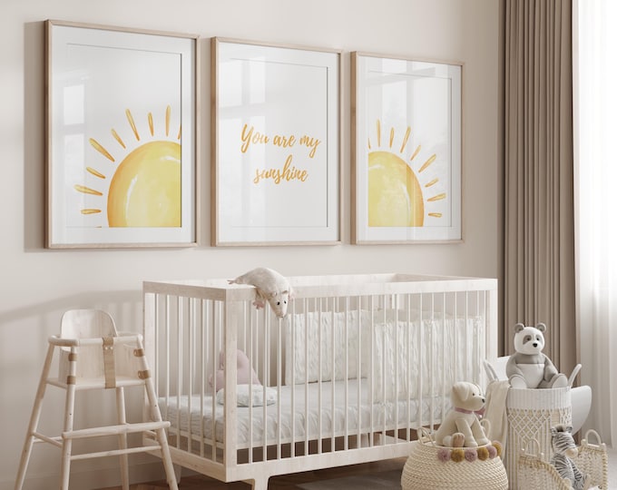 Sunshine nursery wall decor, You are my sunshine nursery prints, sun Nursery Decor, Set of 3 prints, Gender Neutral Nursery, Baby Gift