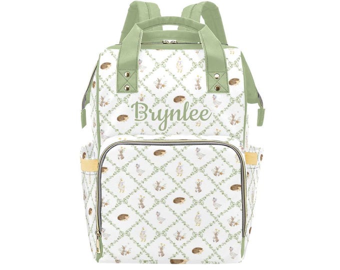Personalized Vintage Woodland Animal Pattern Diaper Backpack, Baby Girl Boy Shower Gift