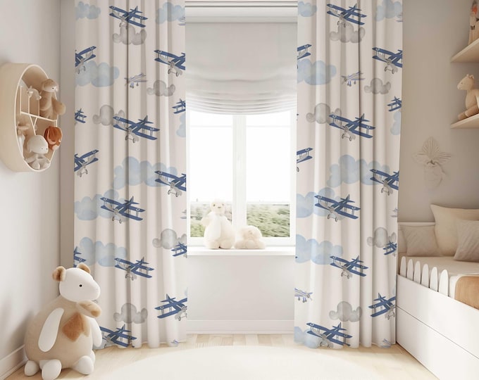 Airplane Nursery Curtains: Aviation Kids Room, Room Darkening