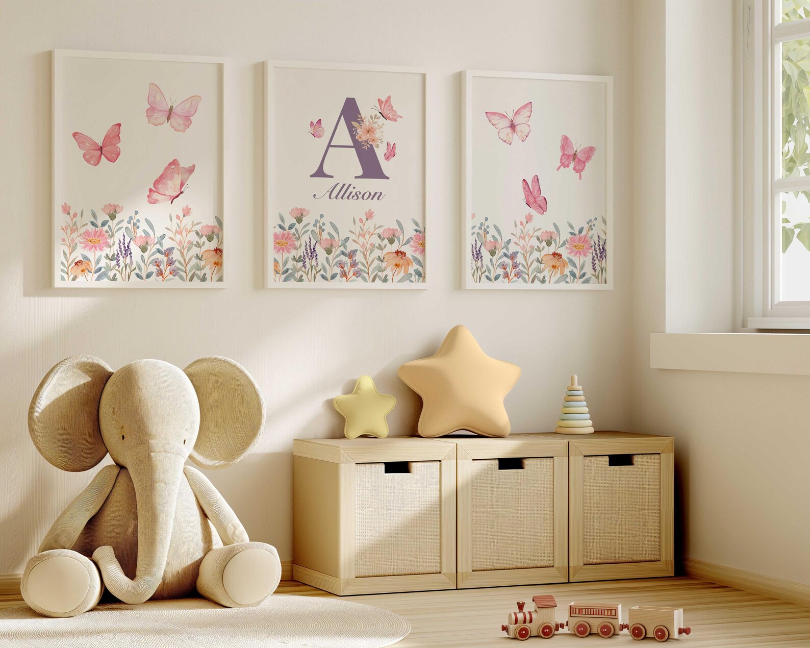 Personalized Butterfly Nursery Prints: Set of 3 Floral Wall Art - Etsy