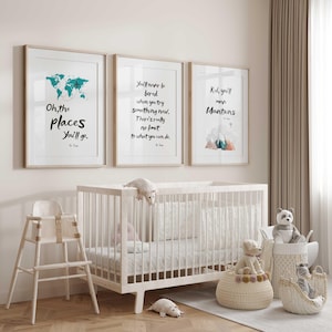 Oh, the places you&#39;ll go nursery decor, Dr. Seuss nursery prints, Mountain Nursery Decor, Set of three nursery prints, Adventure Prints