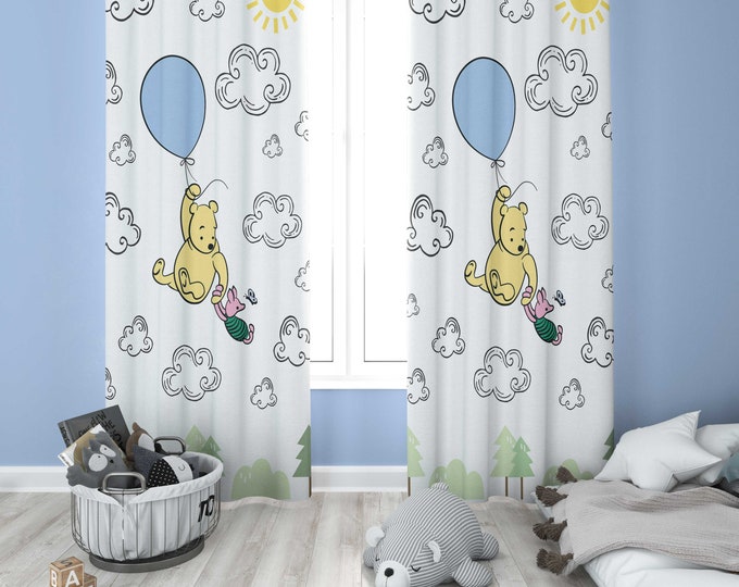 Winnie the Pooh Bear Nursery Curtains | Winnie the Pooh Nursery Decor | Kids Bedroom Curtains | Black Out Curtains | Nursery Window Curtains