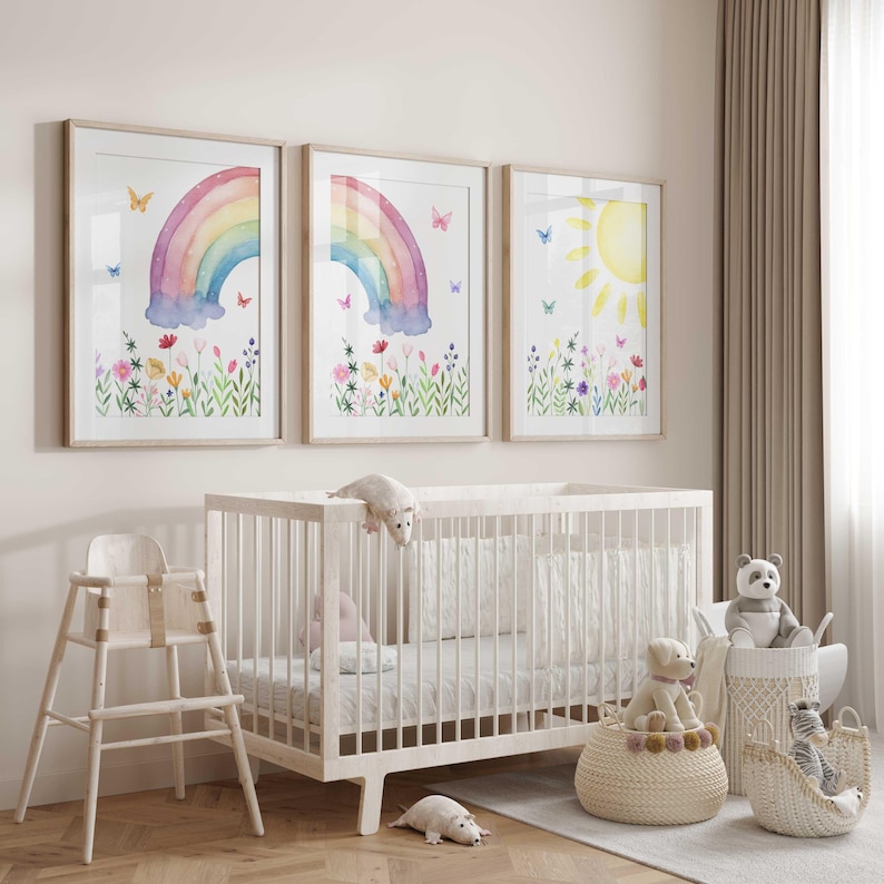 Wildflower Nursery Prints: Rainbow & Sunshine Garden Decor, Set of 3 ...