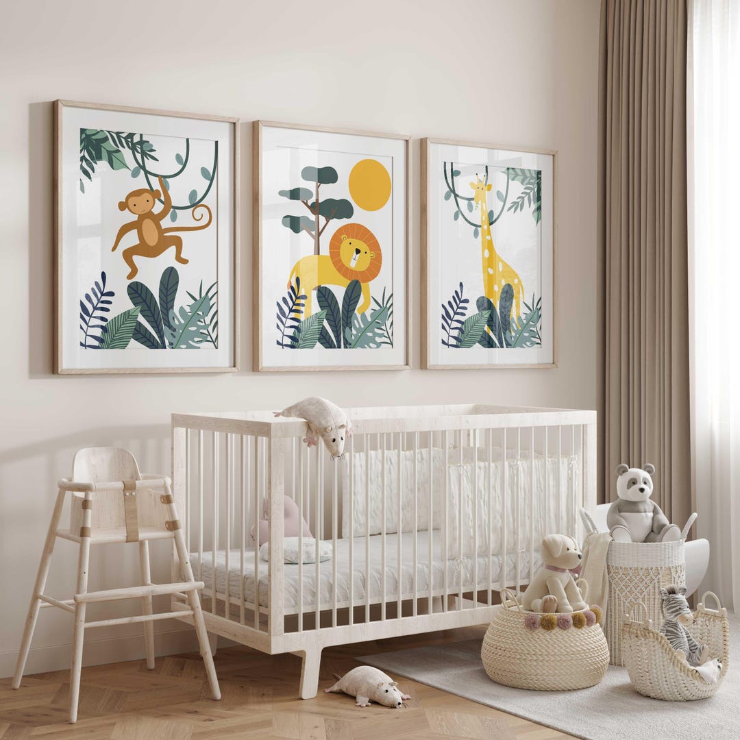 Jungle Animal Nursery Art Prints: Monkey, Giraffe, Lion - Set of 3 - Etsy