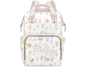 Personalized Goose pattern Backpack Diaper Bag, Pink Duck Diaper Bag, Gender Neutral Diaper Bag, Baby Shower Gift, Personalized Diaper Bag