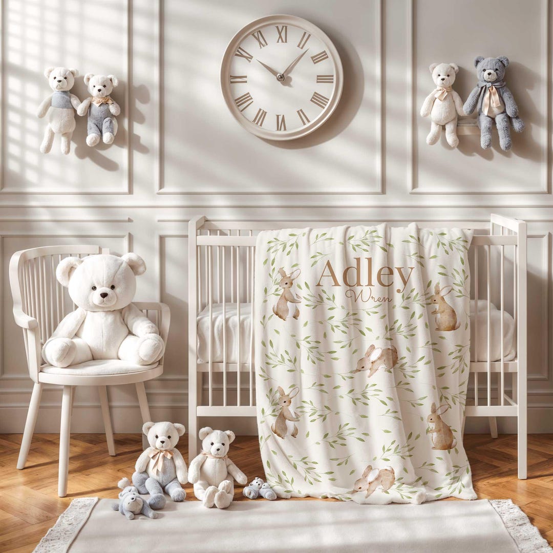 Personalized Bunny Rabbit Baby Blanket, Velveteen Rabbit Nursery Theme ...