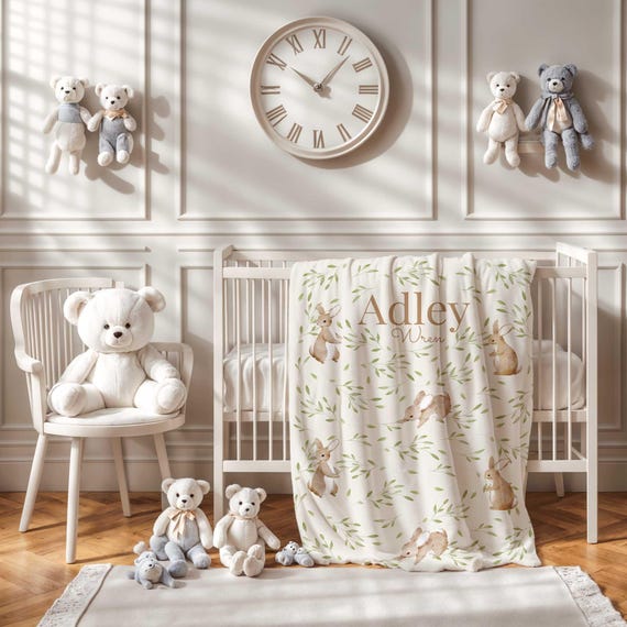 Personalized Bunny Baby Blanket: Velveteen Rabbit Nursery Decor