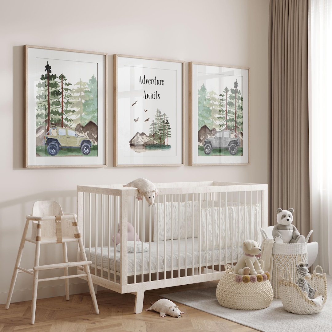 Adventure Awaits Nursery Prints: Jeep Forest Decor, Set of 3 - Etsy