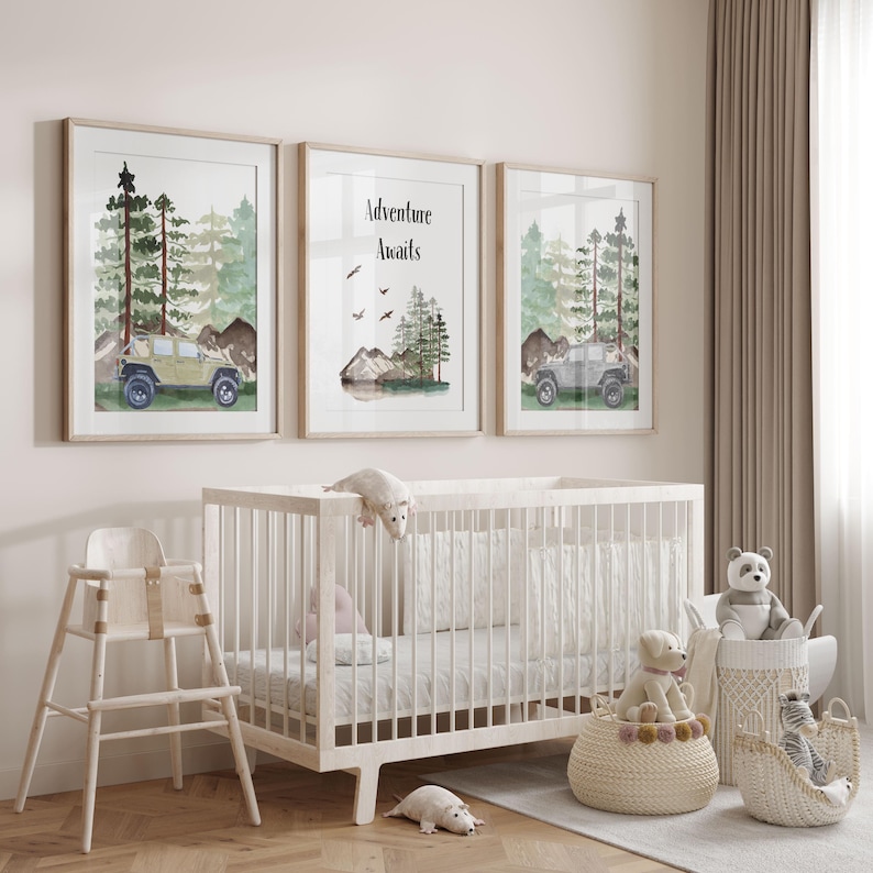 Adventure Awaits Nursery Prints: Jeep Forest Decor, Set of 3 - Etsy