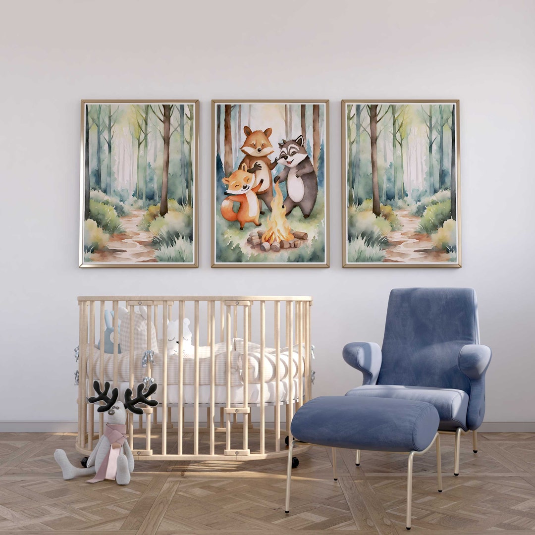 Watercolor Forest Nursery Wall Decor Camping Nursery Prints Wilderness ...