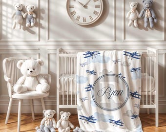 Personalized Airplane Baby Blanket: Soft Crib Blanket for boys