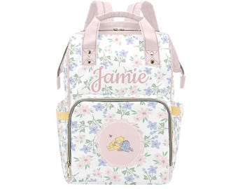 Personalized Winnie the Pooh Diaper Bag Backpack, Floral Baby Bag, Custom Name Baby Shower Gift for Girl