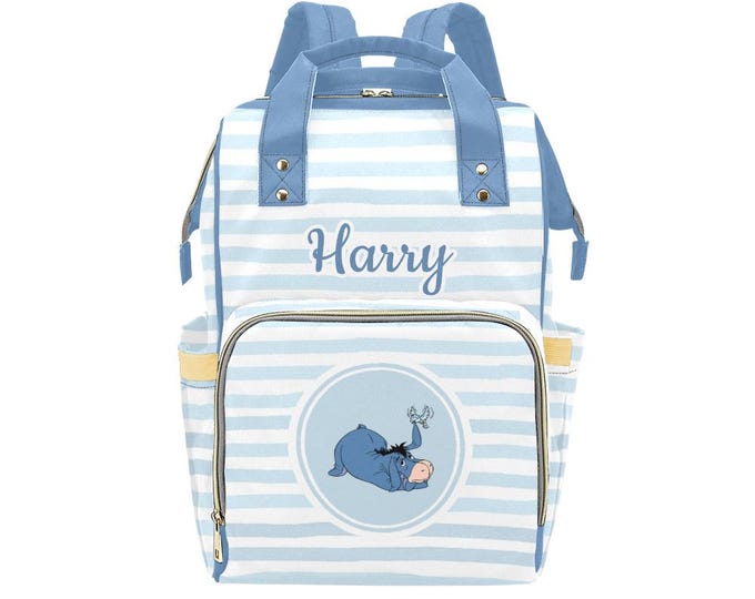Eeyore Backpack Diaper Bag, Blue Stripe Eeyore Diaper Bag, Personalized Boy Diaper Bag, Baby Shower Gift, Eeyore Nappy Bag, Eeyore Bag