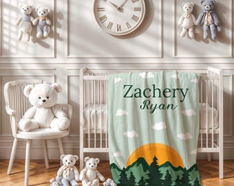 Adventure Awaits Baby Blanket, Woodland Nursery blanket, Gender Neutral Blanket, Baby Crib Blanket, Toddler Gift, Mountain Baby Blanket