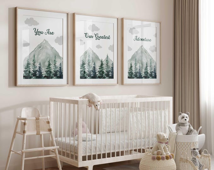 Mountain Nursery Decor, You are our greatest adventure, mountain nursery wall art prints, Adventure Nursery prints, Forest Nursery Prints