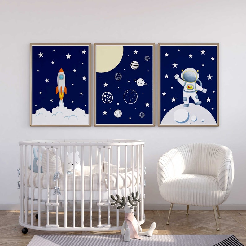 Space Nursery Art Prints: Astronaut, Rocket, Galaxy - Set of 3 - Etsy