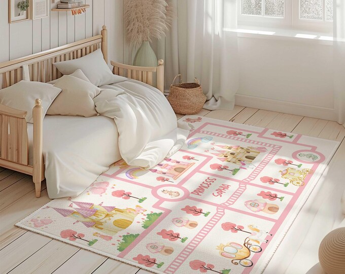 Princess Nursery decor, Princess Nursery Area Rug, Pink Nursery rug, Princess play mat, Baby girl nursery rug, Personalized princess rug