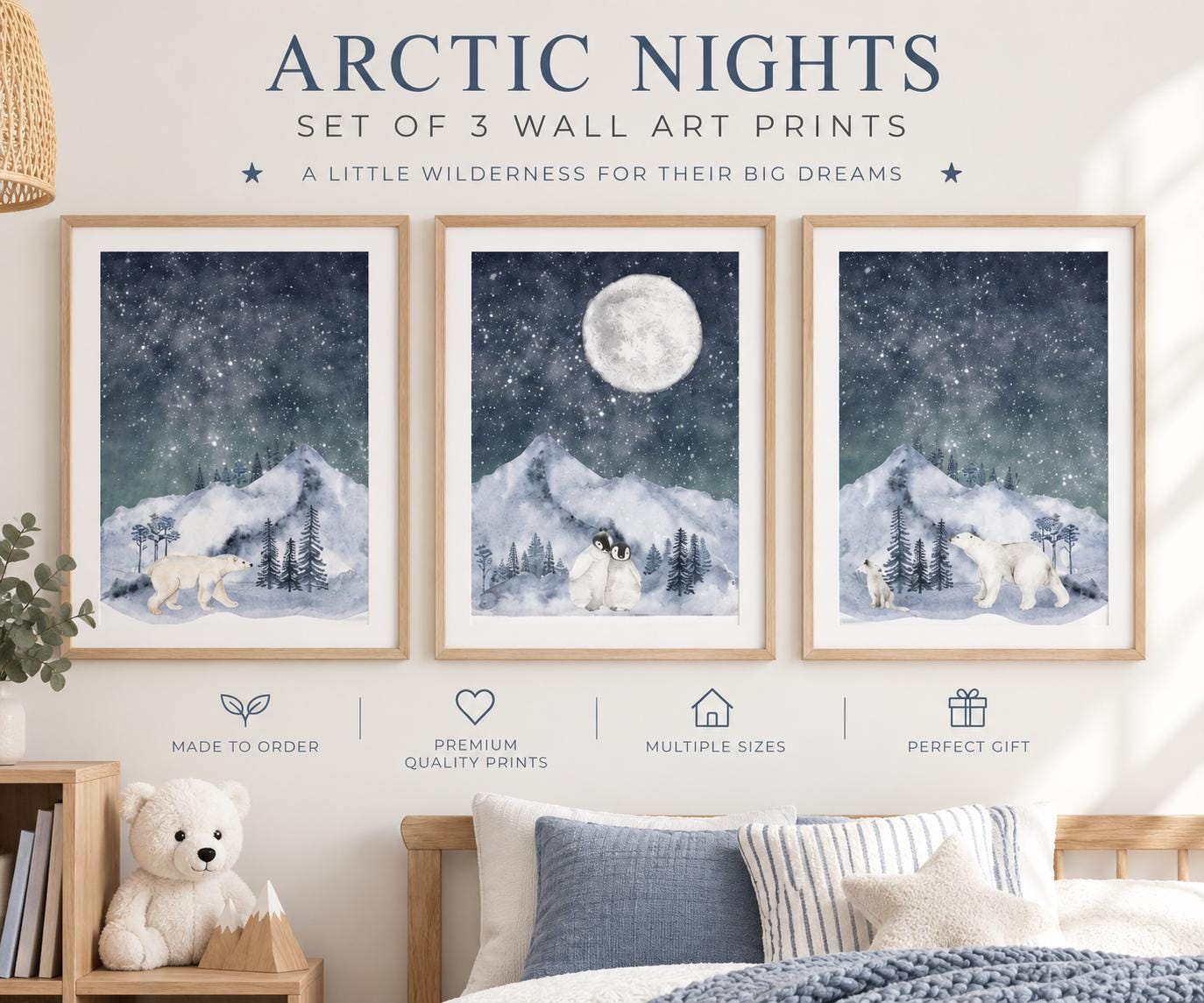 Polar Bear Nursery Wall Art, Arctic Animal Prints, Set of 3 - Etsy