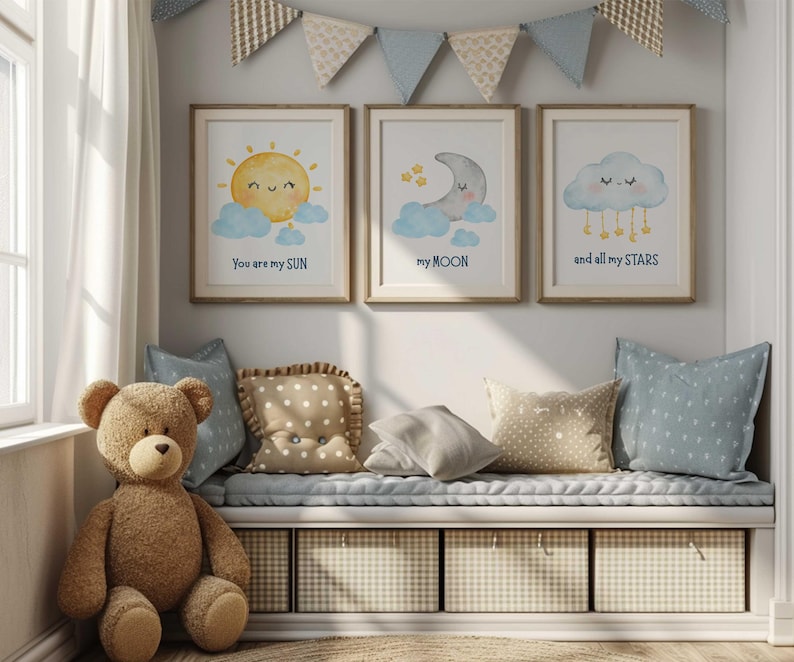 Sun Moon Stars Nursery Prints: Celestial Baby Decor, Set of 3 - Etsy