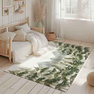 Mountain Forest Nursery Rug: Polyester Chenille Kids Bedroom Decor