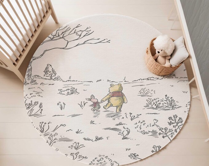 Winnie the Pooh nursery area rug | 5-foot Round Area rug | Pooh bear nursery rug | Carpet for kids' bedroom | Round kids rug