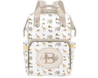 Safari Animal Backpack Diaper Bag, Personalized Diaper Bag, Gender Neutral Diaper Bag, Baby Shower Gift, Baby Accessory, baby boy Diaper Bag
