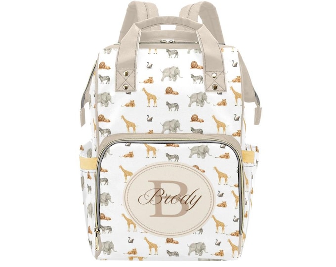 Safari Animal Backpack Diaper Bag, Personalized Diaper Bag, Gender Neutral Diaper Bag, Baby Shower Gift, Baby Accessory, baby boy Diaper Bag