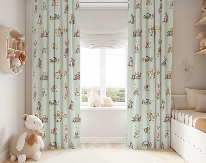 Winnie the Pooh Bear Nursery Curtains | Winnie the Pooh Nursery Decor | Kids Bedroom Curtains | Room Darkening Curtains | Nursery Curtains
