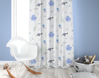 Under the Sea Nursery Curtains | Sea Animal Nursery Decor | Kids Bedroom Curtains | Black Out Curtains | Ocean Animal Window Curtains